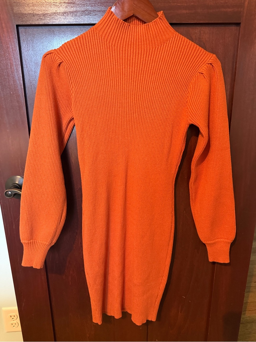 Women's Ribbed Mock Neck Sweater Dress - Orange